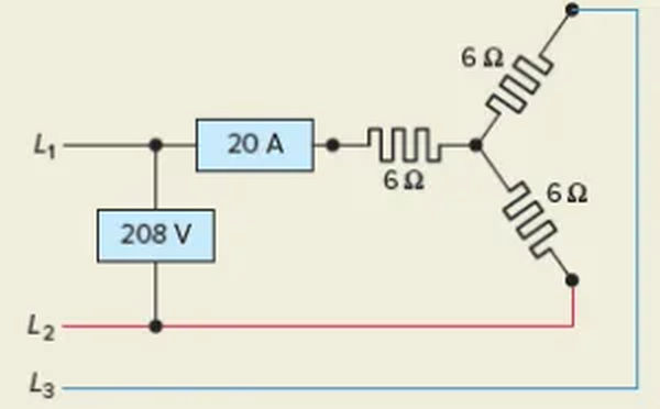 figure 5 three phase resistive load circuit for example 3.